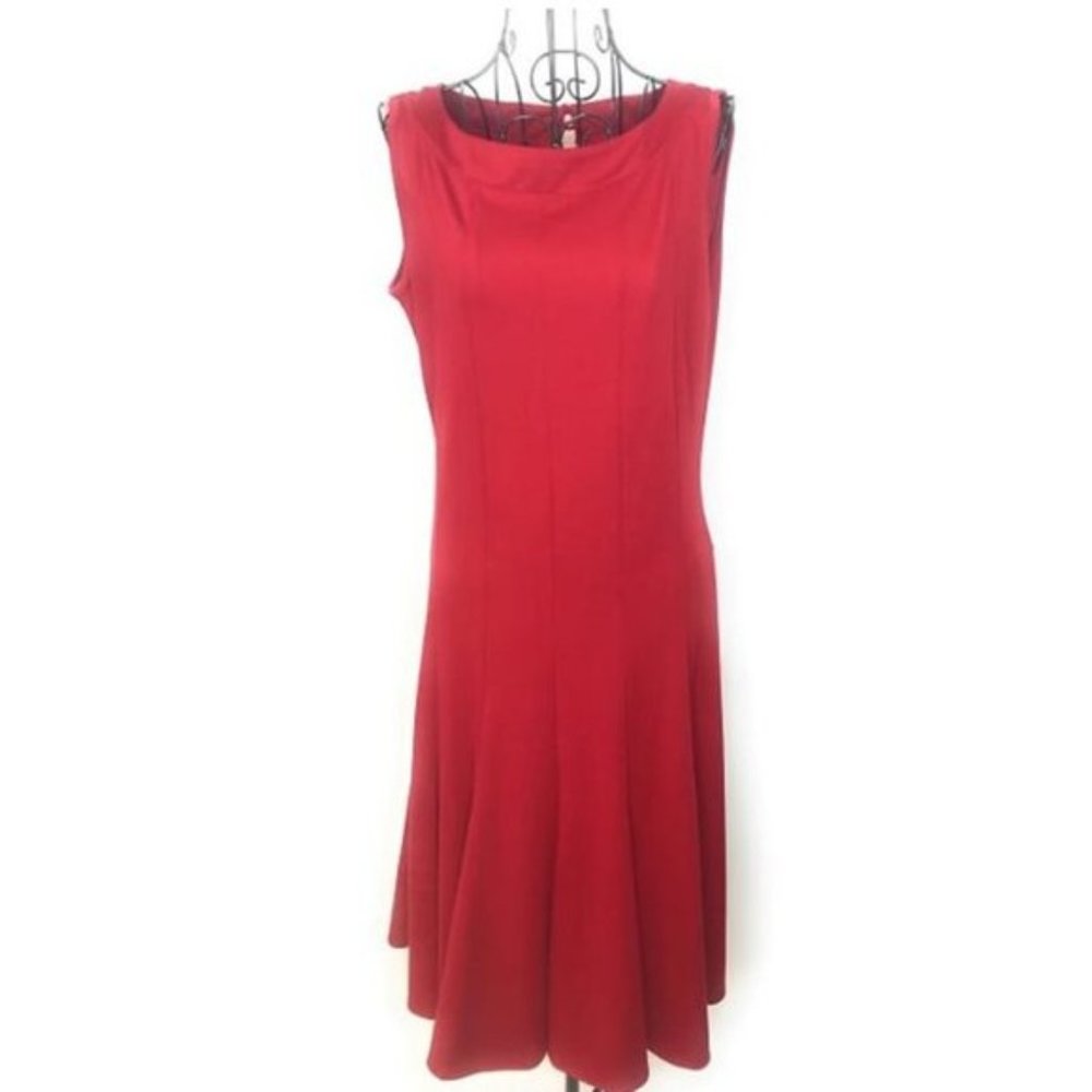 BLOOMING ROSE RED SLEEVELESS PLEATED FRONT DRESS MEDIUM - Picture 6 of 7
